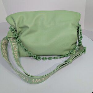 Loewe Mint Green Nappa Leather Flamenco Clutch with Fabric Chain
